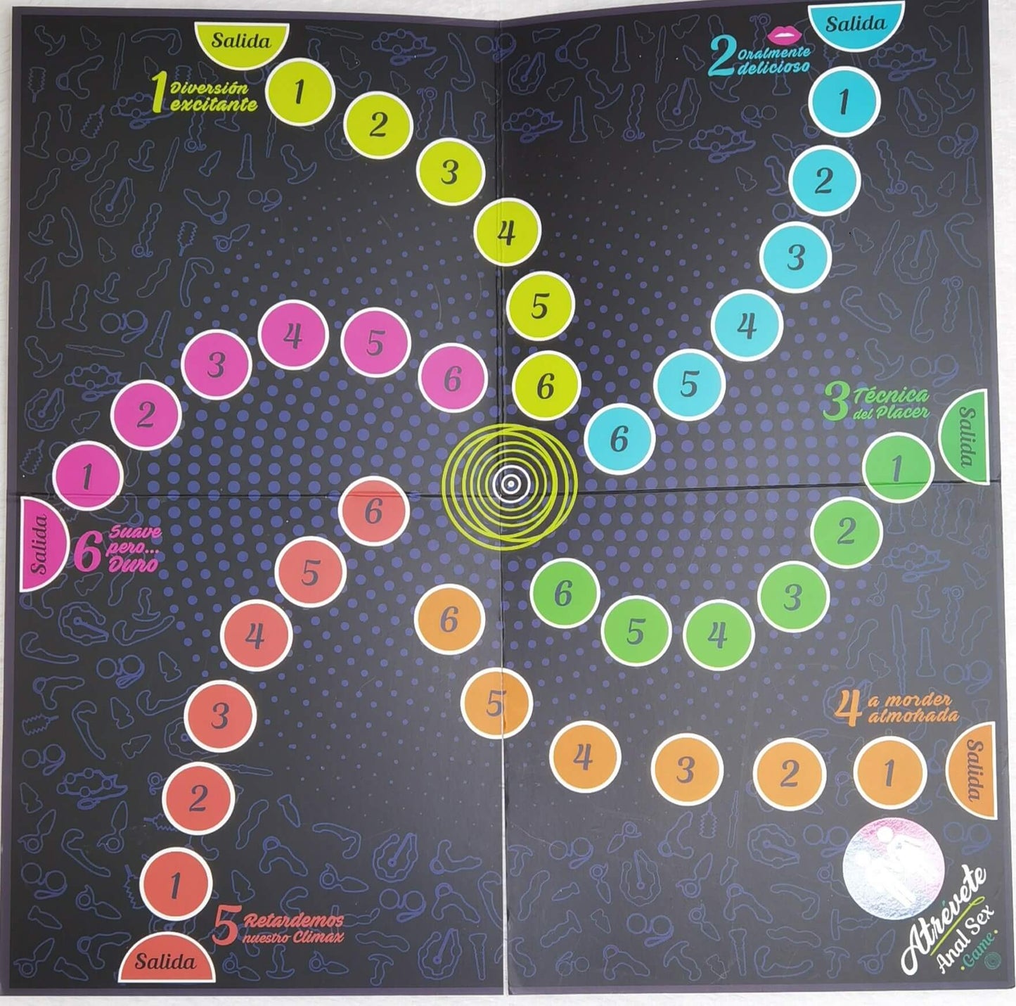 JUEGO DE SEXO ANAL PARA PRINCIPIANTES. INCLUYE: UN TABLERO,36 TARJETAS DE PRUEBAS DADOS Y FICHAS, UN LUBRICANTE ANAL, UNA CINTA AMARRE, UNAS BOLAS ANALES Y JUEGO TIPO RULETA. VARIACION LGTBI+