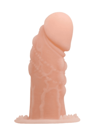 FUNDA PARA EL PENE DE ASPECTO REAL REUTILIZABLE. AL PONERLA SOBRE EL PENE HACE QUE SE SIENTA UN POCO MÁS GRUESO, CUENTA CON TEXTURA LO QUE MEJORA EL ESTÍMULO EN LAS PAREDES VAGINALES A LA HORA DE LA PENETRACIÓN, FUNCIONA COMO PRESERVATIVO.