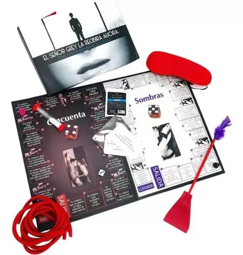 JUEGO EN EL QUE DESCUBRIRÁS TUS PLACERES MÁS OSCUROS. TE ATREVES A SER ESCLAVO DE TU PAREJA, A SER CASTIGADO POR TU COMPORTAMIENTO. INCLUYE TABLERO CON 56 PRUEBAS,16 TARJETAS DE CASTIGO, RELOJ DE ARENA, JUEGO DE FICHAS Y DADOS, DOS CUERDAS PARA AMARRAR, FUSTA CON PLUMA Y CUERO, SOBRE DE LUBRICANTE CALIENTE.