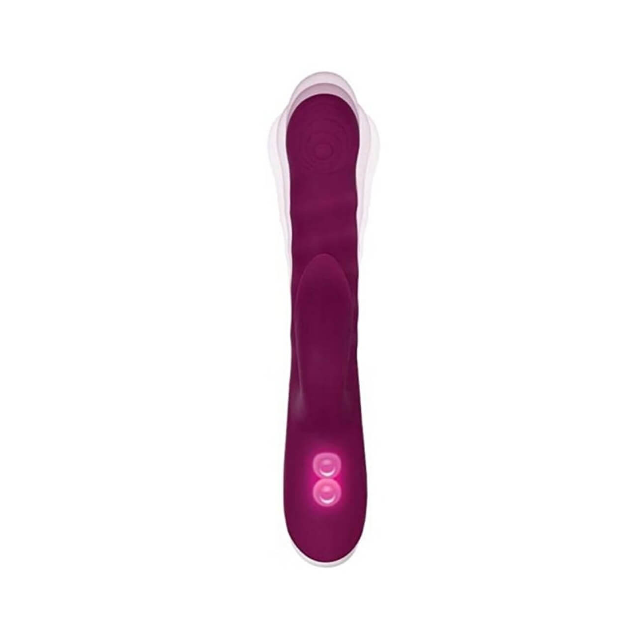 VIBRADOR DUAL DE EMPUJE Y GIRO, PERFECTO PARA EL PLACER INTERNO Y EXTERNO, 3 VELOCIDADES DE EMPUJE Y GIRO, 10 VELOCIDADES DE VIBRACIÓN EN LA PARTE DEL ESTIMULADOR CLITORIAL, A PRUEBA DE AGUA Y RECARGABLE. COLOR: MORADO MEDIDAS: ALTURA 9.5", PROFUNDIDAD 2.83",1.68".