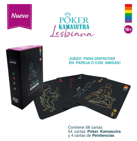 JUEGO DE CARTAS TIPO POKER PARA DISFRUTAR EN PAREJA O CON AMIGAS! CONTIENE 54 CARTAS CON DIFERENTES POSICIONES Y 4 CARTAS CON PENITENCIAS. JUEGA POKER O SI TE ANIMAS TOMA UNA CARTA AL AZAR Y REALIZA LA POSICION QUE TE SALGA O LA PENITENCIA QUE CORRESPONDA