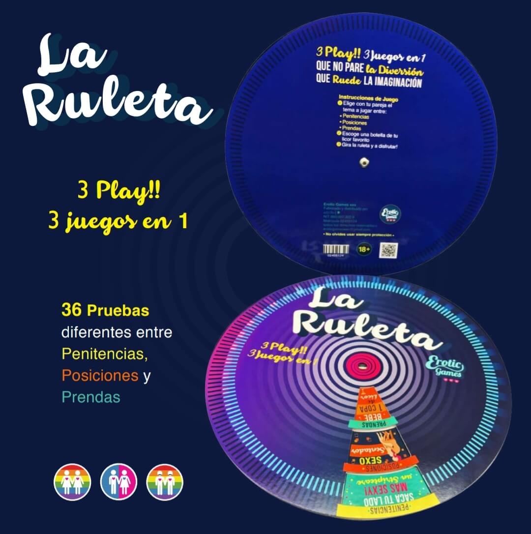 3 JUEGOS EN 1 ´´QUE NO PARE LA DIVERSION, QUE RUEDE LA IMAGINACIÓN´´ INSTRUCCIONES DEL JUEGO *ELIGE CON TU PAREJA EL TEMA A JUGAR: PENITENCIA, POSICION O PRENDA *SACA UNA BOTELLA DE TU TRAGO FAVORITO *GIRA LA RUEDA Y DISFRUTA
