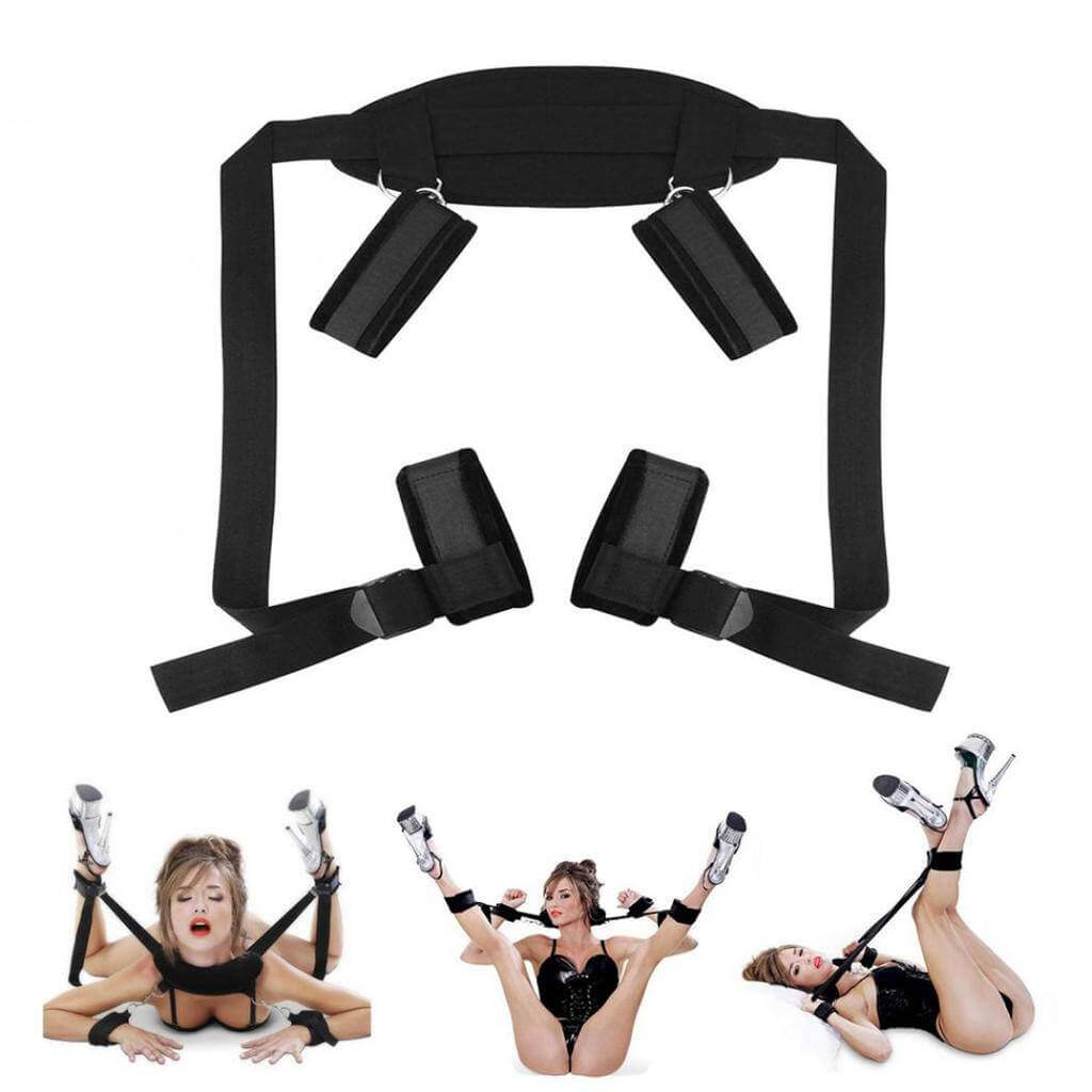 ACCESORIO DE BDSM QUE PERMITE AMARRAR TOBILLOS, MUÑECAS Y CUELLO EN DIFERENTES POSES. AJUSTABLE