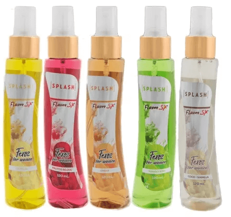 LAS FEROMONAS SON UNA SUSTANCIA QUIMICA QUE LOS SERES VIVOS SEGREGAMOS DE FORMA NATURAL POR MEDIO DE LA TRANSPIRACIÓN. ESTOS SPLASH TIENEN UNA CARGA MAS ALTA DE FEROMONAS QUE PERMITEN INTENSIFICAR LA QUIMICA Y LA ATRACCION FISICA ENTRE DOS PERSONAS. AROMAS DULCES: AMBAR, FRUTOS ROJOS Y COCO VAINILLA AROMAS CITRICOS: KIWI MANGO Y FRUTOS TROPICALES AROMA PARA HOMBRE CON TONOS FRESCOS PRESENTACIÓN: 120ML