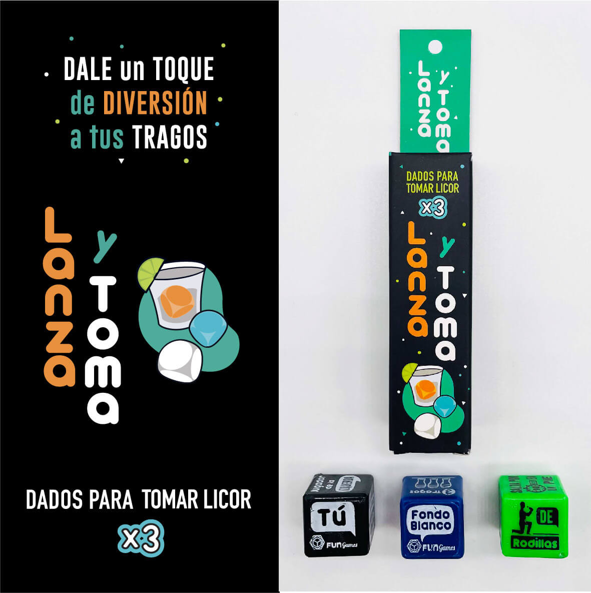 DALE UN TOQUE DE DIVERSIÓN A TUS TRAGOS  LANZA, TOMA, HAZ LA PRUEBA QUE TE TOCA Y DIVIERTETE!  DADOS PARA TOMAR LICOR