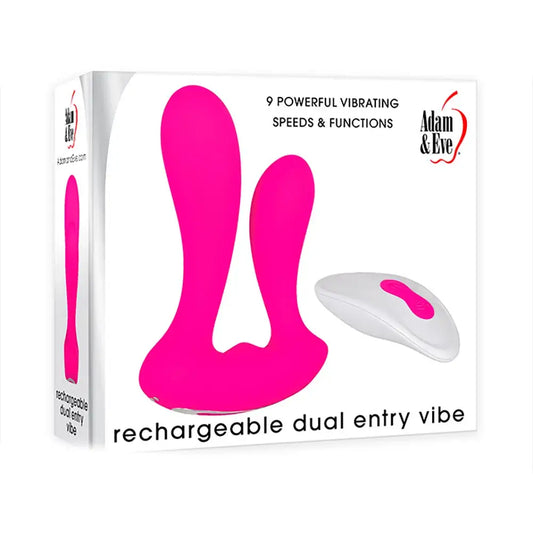 Presentamos el nuevo&nbsp;Vibrador Dual Recargable Adam &amp; Eve&nbsp;que permitirá de manera segura lograr la satisfacción en pareja que tanto buscan los amantes del placer.  Su material en silicona lo hace ideal para la textura de la piel de quien lo use, también tiene dos bases para doble entrada con velocidades y vibraciones ajustables.