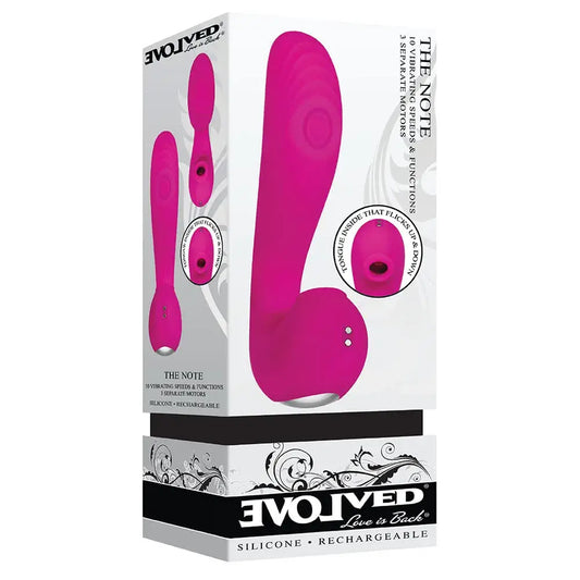 Vibrador de doble estimulación con forma de nota musical, que tiene la capacidad de estimular tanto el punto G como el clítoris. Su eje vibratorio cuenta con 10 velocidades que por medio de sensibles golpes estimularan el punto G, mientras que su segundo eje cuenta con una lengua al interior de su abertura, la cual realiza movimientos hacia arriba y hacia abajo.